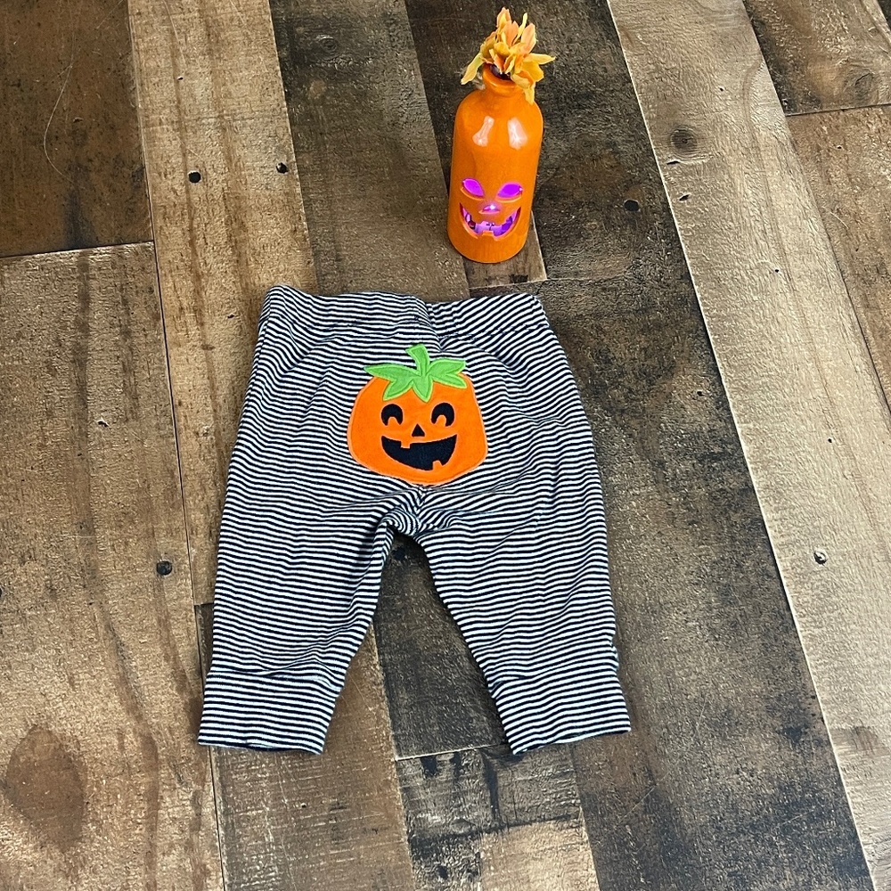 Carter's Black White Striped Jack-O-Lantern Embellished Leggings
